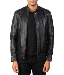 Mens Real Sheepskin Leather Tea House Black Leather Biker Jacket - JH0025