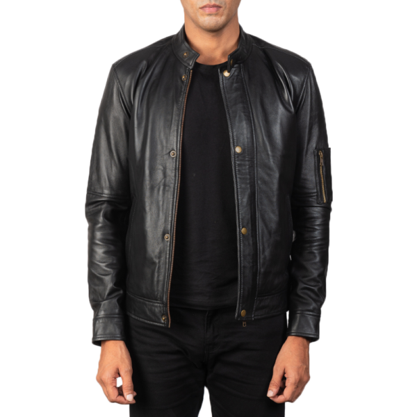 Mens Real Sheepskin Leather Tea House Black Leather Biker Jacket - JH0025