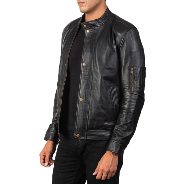 Mens Real Sheepskin Leather Tea House Black Leather Biker Jacket - JH0025