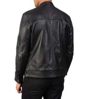 Mens Real Sheepskin Leather Tea House Black Leather Biker Jacket - JH0025