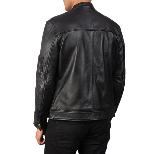 Mens Real Sheepskin Leather Tea House Black Leather Biker Jacket - JH0025