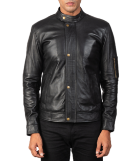 Mens Real Sheepskin Leather Tea House Black Leather Biker Jacket - JH0025