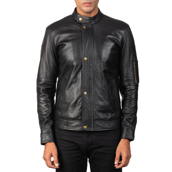 Mens Real Sheepskin Leather Tea House Black Leather Biker Jacket - JH0025