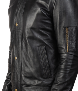 Mens Real Sheepskin Leather Tea House Black Leather Biker Jacket - JH0025