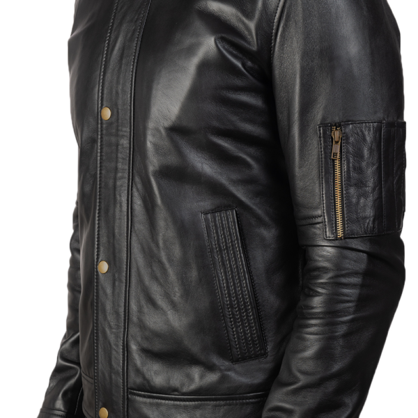 Mens Real Sheepskin Leather Tea House Black Leather Biker Jacket - JH0025