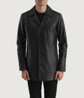 Real Cowhide Leather Urban Slate Black Leather Coat - JH0023