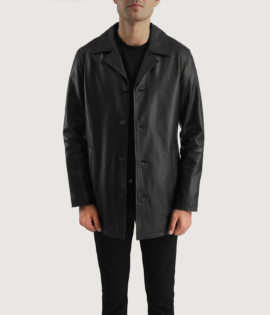 Real Cowhide Leather Urban Slate Black Leather Coat - JH0023