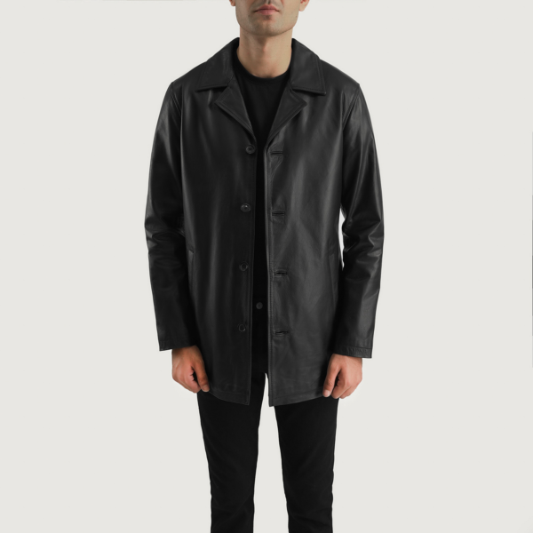 Real Cowhide Leather Urban Slate Black Leather Coat - JH0023