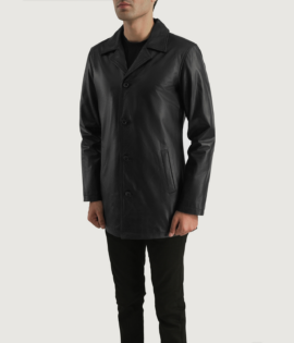 Real Cowhide Leather Urban Slate Black Leather Coat - JH0023