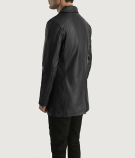 Real Cowhide Leather Urban Slate Black Leather Coat - JH0023