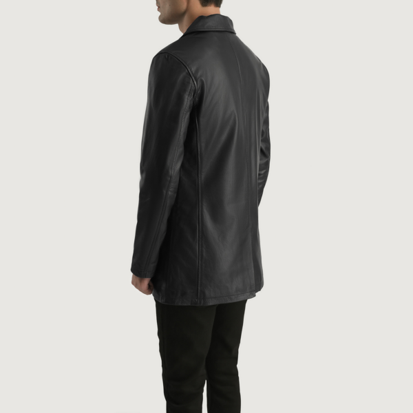 Real Cowhide Leather Urban Slate Black Leather Coat - JH0023