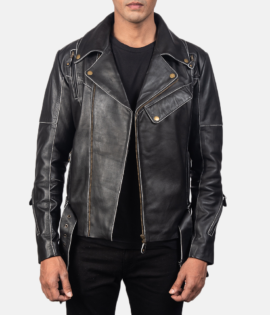 Mens Real Cowhide Leather Classmith Black Leather Coat - JH0011