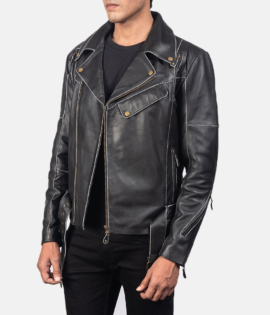 Mens Real Cowhide Leather Classmith Black Leather Coat - JH0011