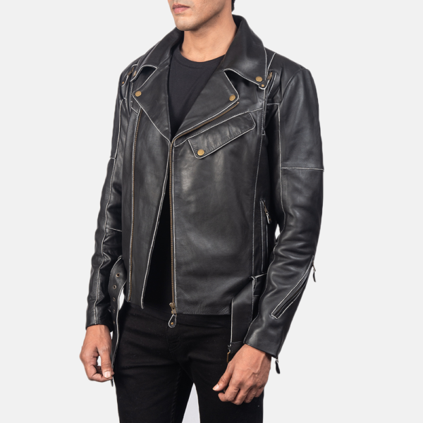 Mens Real Cowhide Leather Classmith Black Leather Coat - JH0011