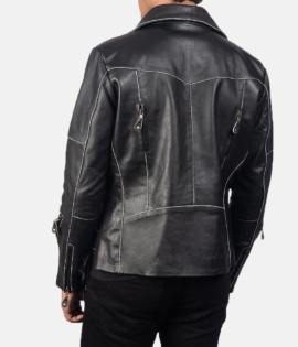 Mens Real Cowhide Leather Classmith Black Leather Coat - JH0011