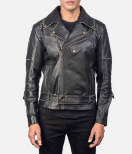 Mens Real Cowhide Leather Classmith Black Leather Coat - JH0011