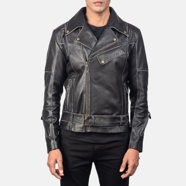 Mens Real Cowhide Leather Classmith Black Leather Coat - JH0011