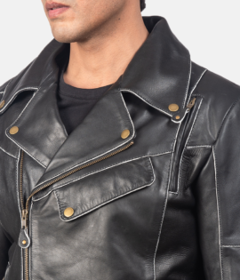 Mens Real Cowhide Leather Classmith Black Leather Coat - JH0011