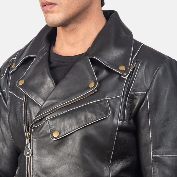 Mens Real Cowhide Leather Classmith Black Leather Coat - JH0011