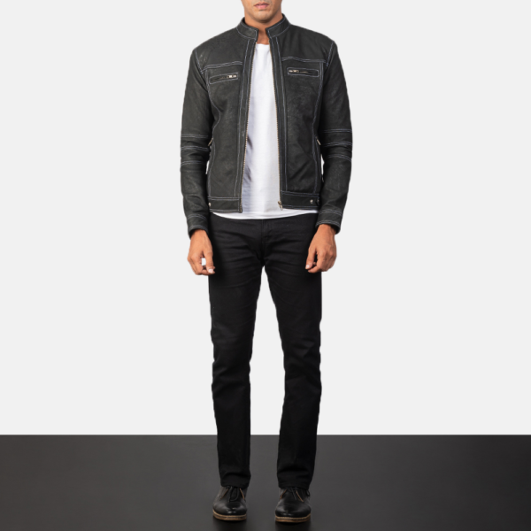 Mens Glen Street Black Leather Bomber Jacket - JH0017