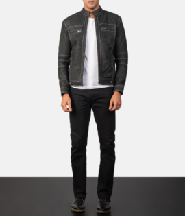 Mens Youngster Distressed Black Leather Jacket - JH0016