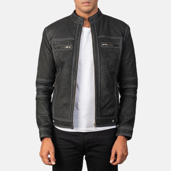 Mens Glen Street Black Leather Bomber Jacket - JH0017