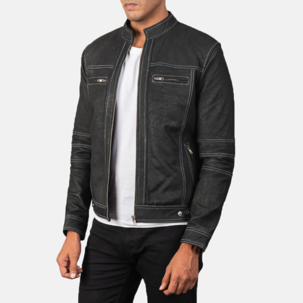 Mens Glen Street Black Leather Bomber Jacket - JH0017