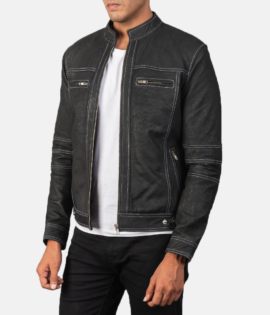 Mens Youngster Distressed Black Leather Jacket - JH0016