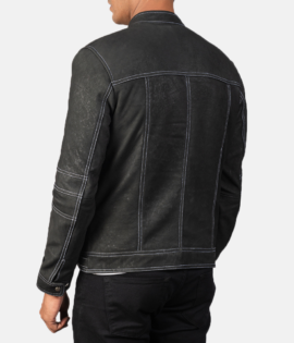 Mens Glen Street Black Leather Bomber Jacket - JH0017