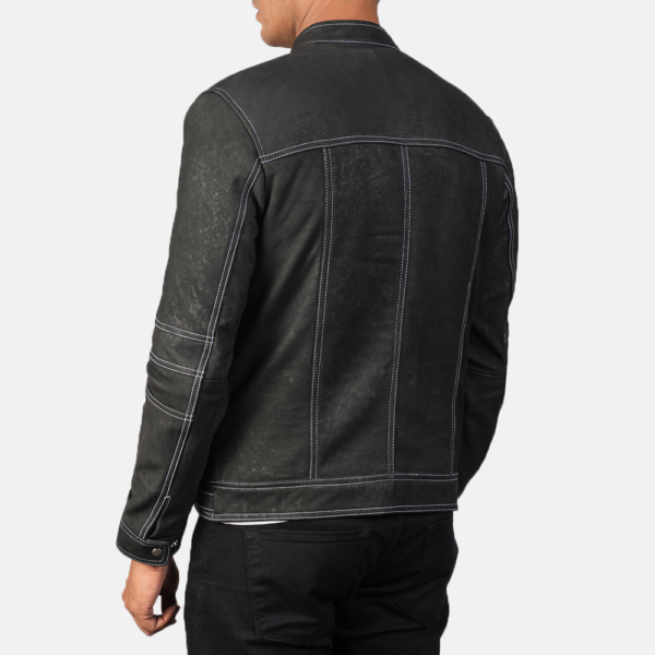 Mens Glen Street Black Leather Bomber Jacket - JH0017