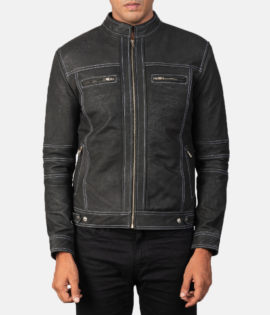 Mens Glen Street Black Leather Bomber Jacket - JH0017