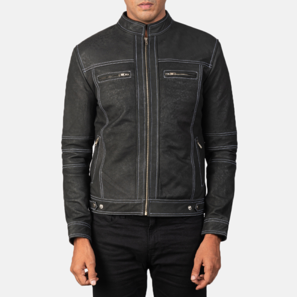 Mens Glen Street Black Leather Bomber Jacket - JH0017