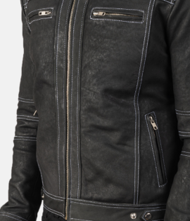 Mens Glen Street Black Leather Bomber Jacket - JH0017