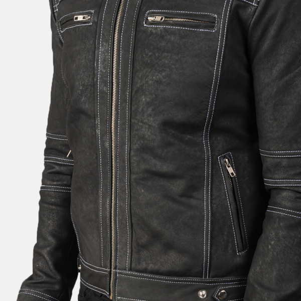 Mens Glen Street Black Leather Bomber Jacket - JH0017