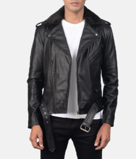 Mens Real Cowhide Leather Furton Black Leather Biker Jacket - JH0054