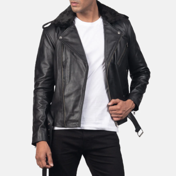 Mens Real Cowhide Leather Furton Black Leather Biker Jacket - JH0054