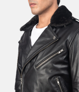 Mens Real Cowhide Leather Furton Black Leather Biker Jacket - JH0054