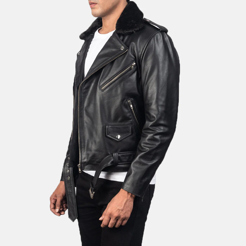 Mens Real Cowhide Leather Furton Black Leather Biker Jacket - JH0054