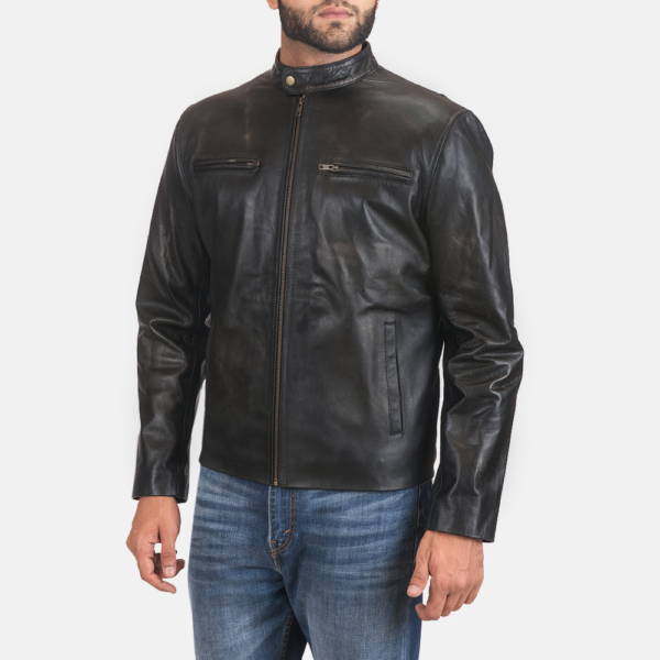 Rustic Black Leather Biker Jacket - JH0006