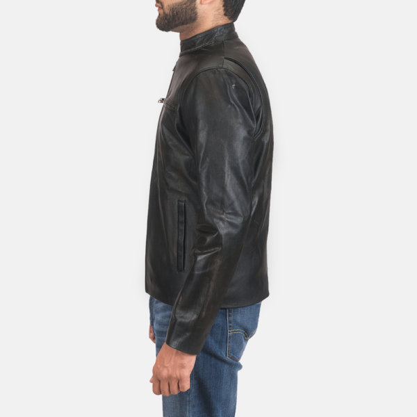 Rustic Black Leather Biker Jacket - JH0006