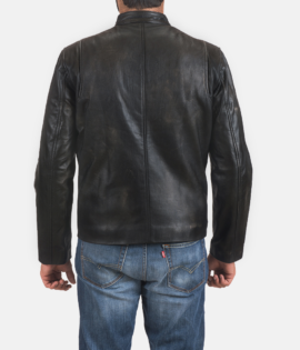 Rustic Black Leather Biker Jacket - JH0006