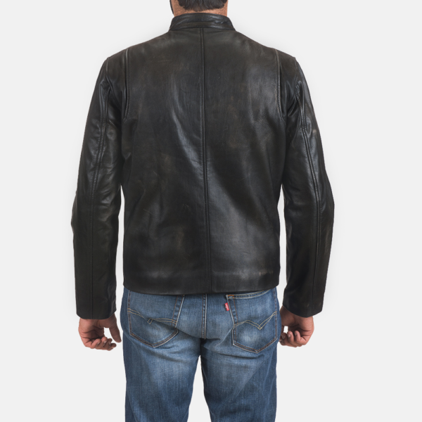 Rustic Black Leather Biker Jacket - JH0006