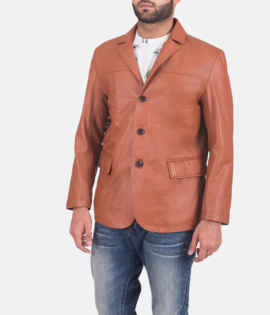 Mens Real Sheepskin Leather James Tan Brown Leather Blazer - JH0115