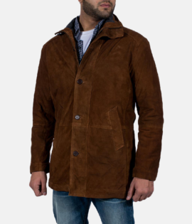 Mens Real Goatskin Leather Sheriff Brown Suede Jacket - JH0038