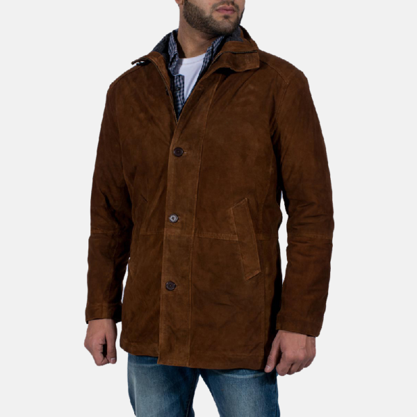 Mens Real Goatskin Leather Sheriff Brown Suede Jacket - JH0038