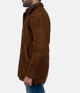 Mens Real Goatskin Leather Sheriff Brown Suede Jacket - JH0038