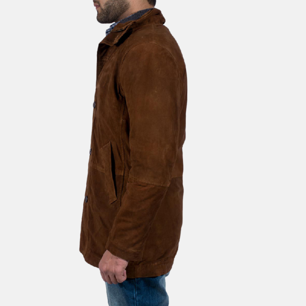 Mens Real Goatskin Leather Sheriff Brown Suede Jacket - JH0038