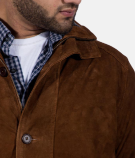 Mens Real Goatskin Leather Sheriff Brown Suede Jacket - JH0038