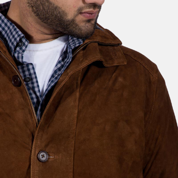 Mens Real Goatskin Leather Sheriff Brown Suede Jacket - JH0038