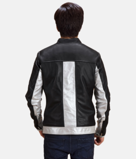 Mens Sheepskin Leather Randolf Silver Black Leather Biker Jacket - JH0091